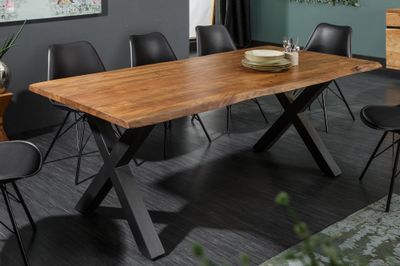Table de salle à manger MAMMUT 180 cm, pieds en X, plateau en acacia massif de 35 mm - 38352