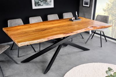 Table de salle à manger MAMMUT 200 cm en bois d'acacia 35 mm brun naturel - 43783