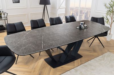 Table de salle à manger PAPILLON 180-220-260 cm aspect marbre, céramique graphite, verre trempé - 45179