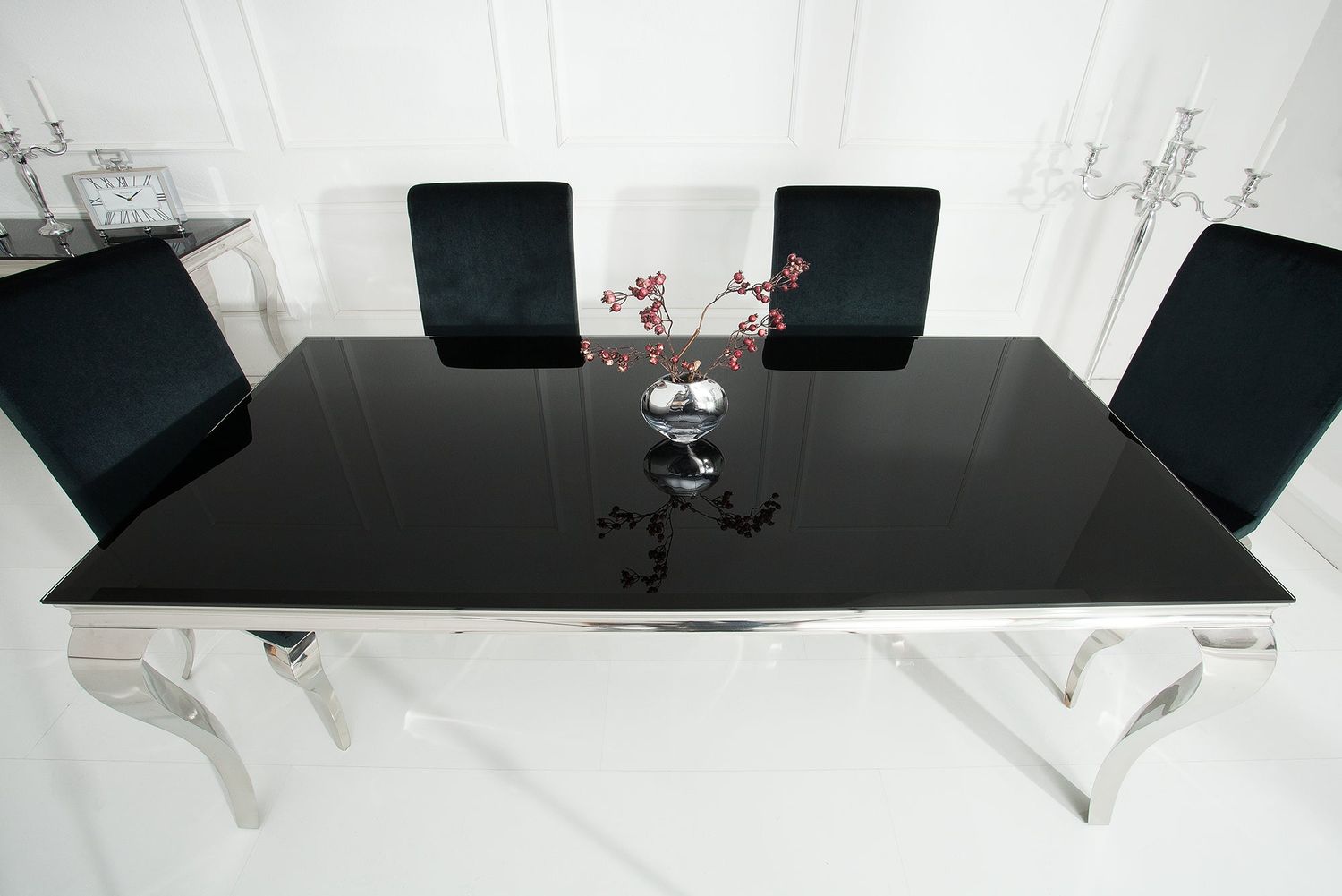 Table de salle à manger MODERN BAROCK 200 cm en verre trempé noir - 6537356