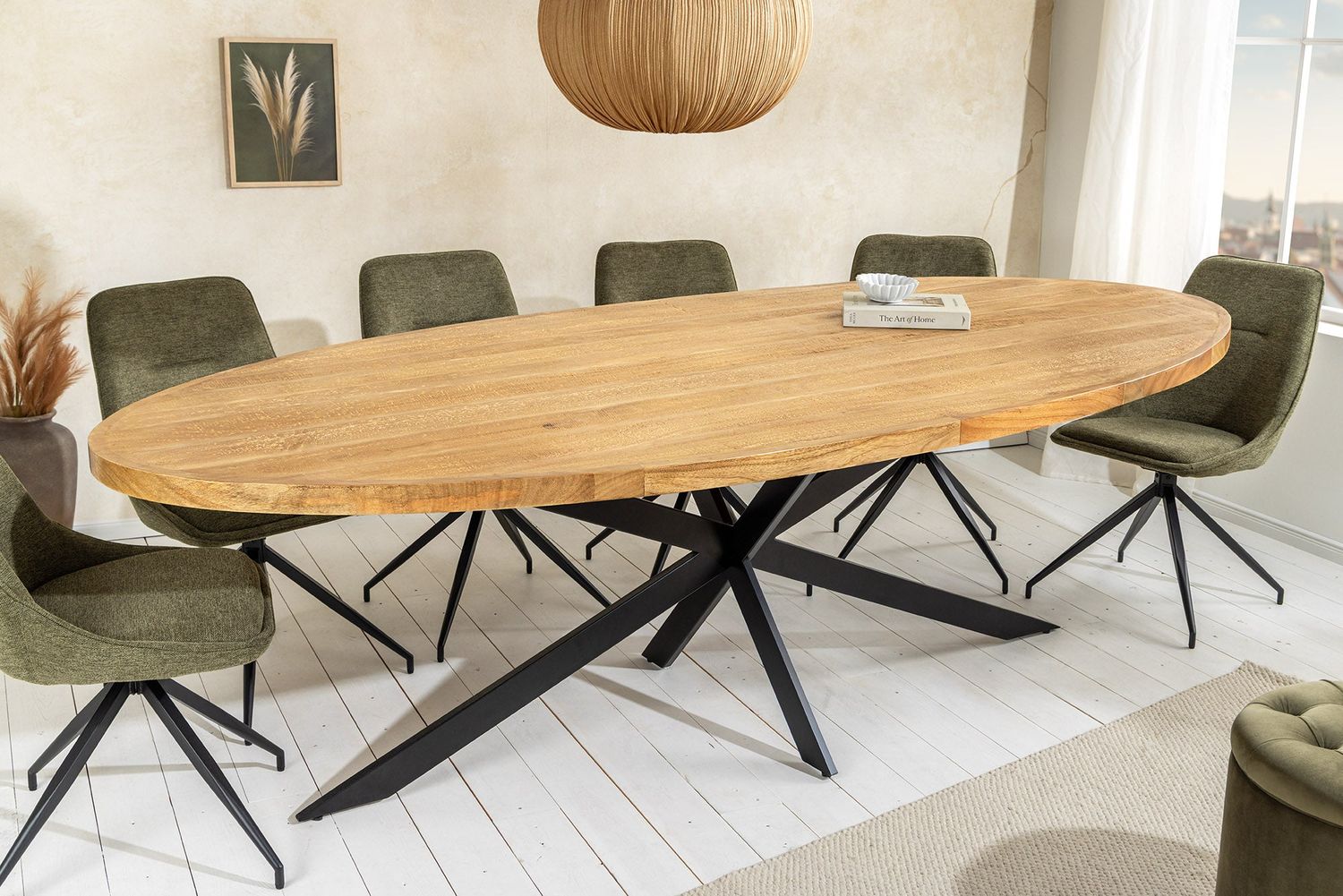 Table de salle à manger ovale GALAXIE 240 cm en bois de manguier brun naturel - 45759