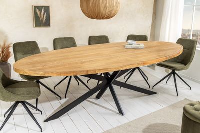 Table de salle à manger ovale GALAXIE 240 cm en bois de manguier brun naturel - 45759