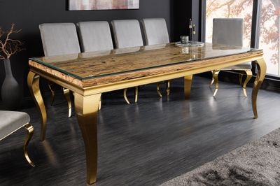 Table de salle à manger MODERN BAROCK BARRACUDA 200 cm dorée avec plateau en verre (sans plateau en teck) - 44362