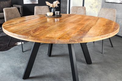 Table de salle à manger ronde IRON CRAFT Ø 145 cm, couleur manguier naturel - 43836