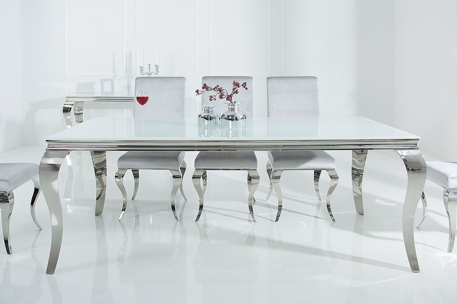 Table de salle à manger MODERN BAROCK 200 cm en verre trempé blanc - 6537904