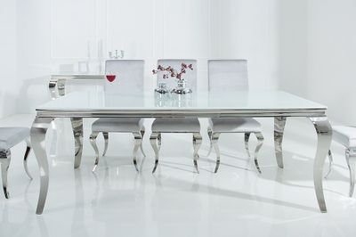 Table de salle à manger MODERN BAROCK 200 cm en verre trempé blanc - 6537904