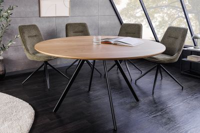 Table de salle à manger ronde ATELIER 120 cm aspect chêne naturel avec pieds en métal noir - 46572