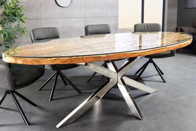 Table de salle à manger ovale BARRACUDA 220 cm en teck, plateau en verre ovale - 43626