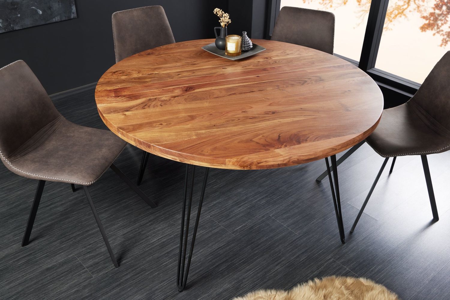 Table de salle à manger SCORPION Ø 120 cm ronde en acacia naturel - 43668