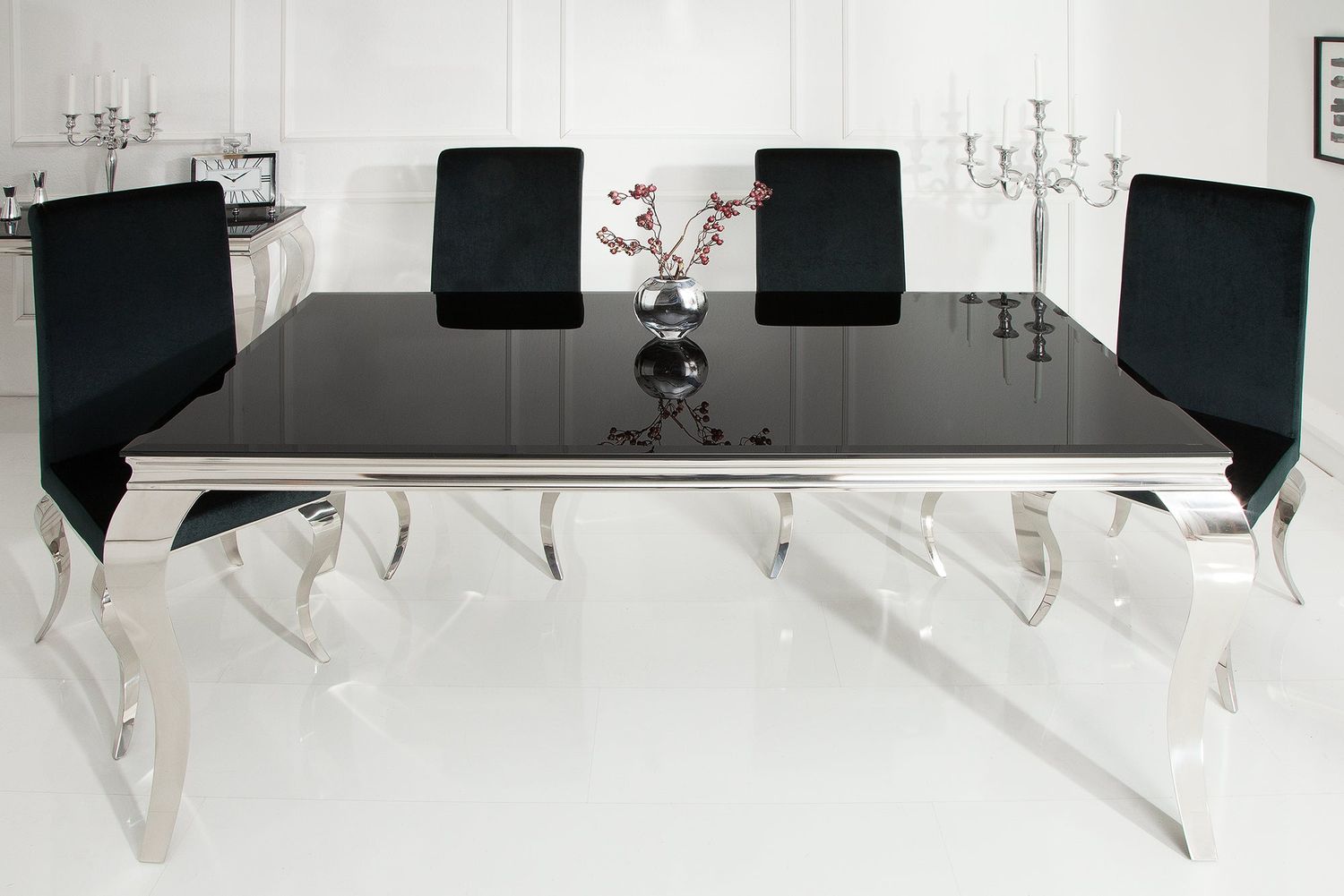 Table de salle à manger MODERN BAROCK 180 cm en verre opale trempé noir - 36544
