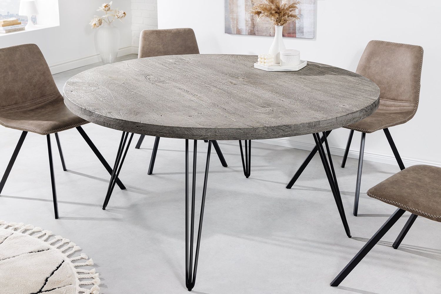 Table de salle à manger SCORPION Ø 120 cm ronde gris mangue - 43664