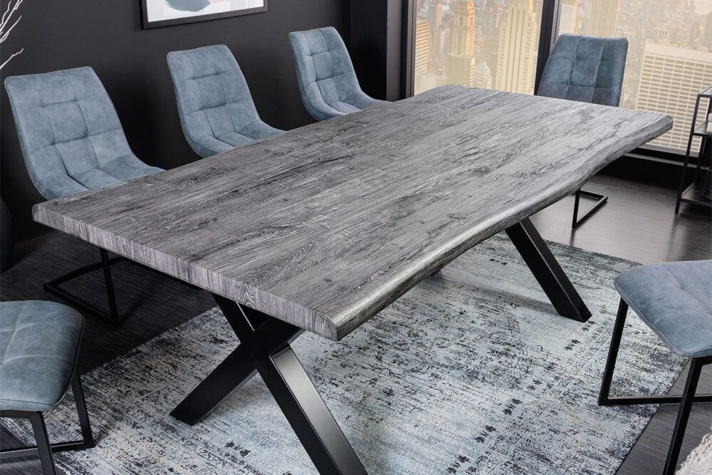 Table de salle à manger WILD, plateau de 200 cm, épaisseur 50 mm, aspect chêne sauvage blanchi gris - 45087