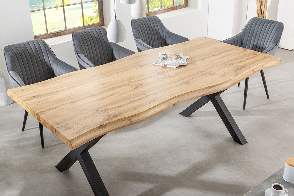 Table de salle à manger WILD, plateau de 160 cm, pieds en X de 50 mm, aspect chêne sauvage naturel - 45082