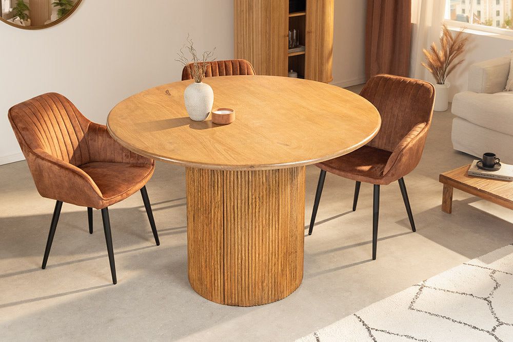 Table de salle à manger TRES CHIC ronde Ø 120 cm en bois de manguier marron avec espace de rangement - 45994