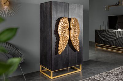 Table haute ANGEL 140cm noir mangue avec ailes dorées - 40056
