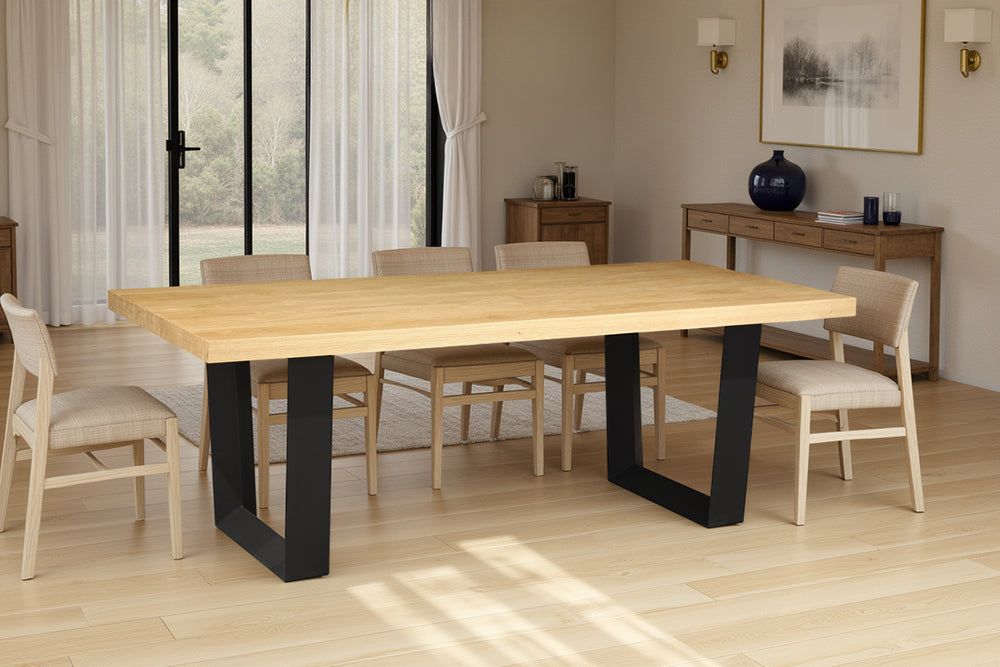 Table de salle à manger ZEUS 210 cm aspect chêne naturel avec structure en métal noir - 46558