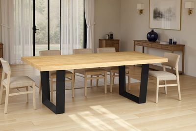 Table de salle à manger ZEUS 210 cm aspect chêne naturel avec structure en métal noir - 46558