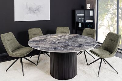 Table de salle à manger UNIQUE ronde de 120 cm avec structure foncée et plateau en marbre gris céramique - 46382