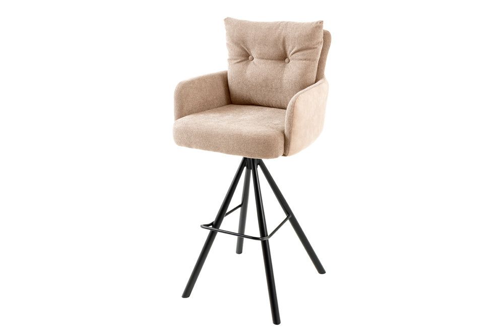 Tabouret de bar BIG GEORGE avec accoudoirs, revêtement en velours beige champagne, pivotant - 44718