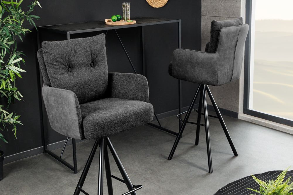 Tabouret de bar BIG GEORGE avec accoudoirs, revêtement en velours anthracite tissé plat, pivotant - 44717
