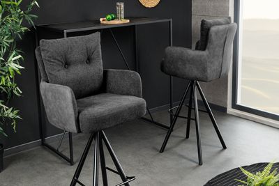 Tabouret de bar BIG GEORGE avec accoudoirs, revêtement en velours anthracite tissé plat, pivotant - 44717