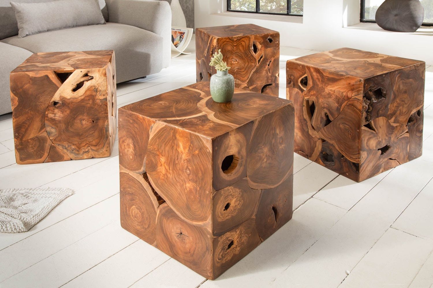 Tabouret d'appoint carré 40 cm en bois de teck - 39226