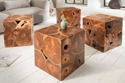 Tabouret d'appoint carré 40 cm en bois de teck - 39226