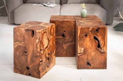 Tabouret d'appoint carré 30 cm en bois de teck - 39225