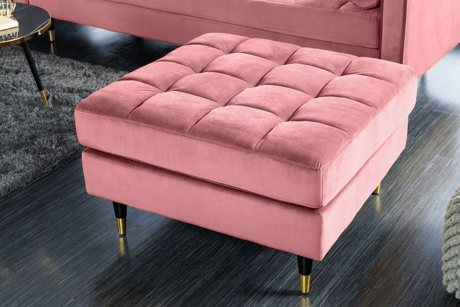 Tabouret COZY VELVET 80cm velours rose poudré - 43607