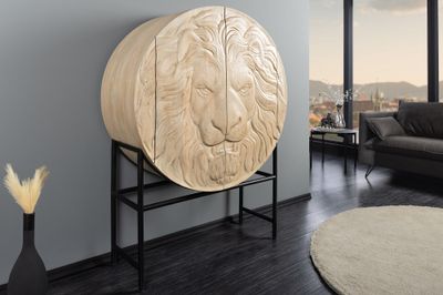 Table haute LION 140 cm, cadre blanc en bois de manguier 3D, noir - 45851