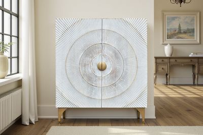 Table haute GOLDEN SUNSET 120cm en bois de manguier 3D or blanc, faite main - 48108