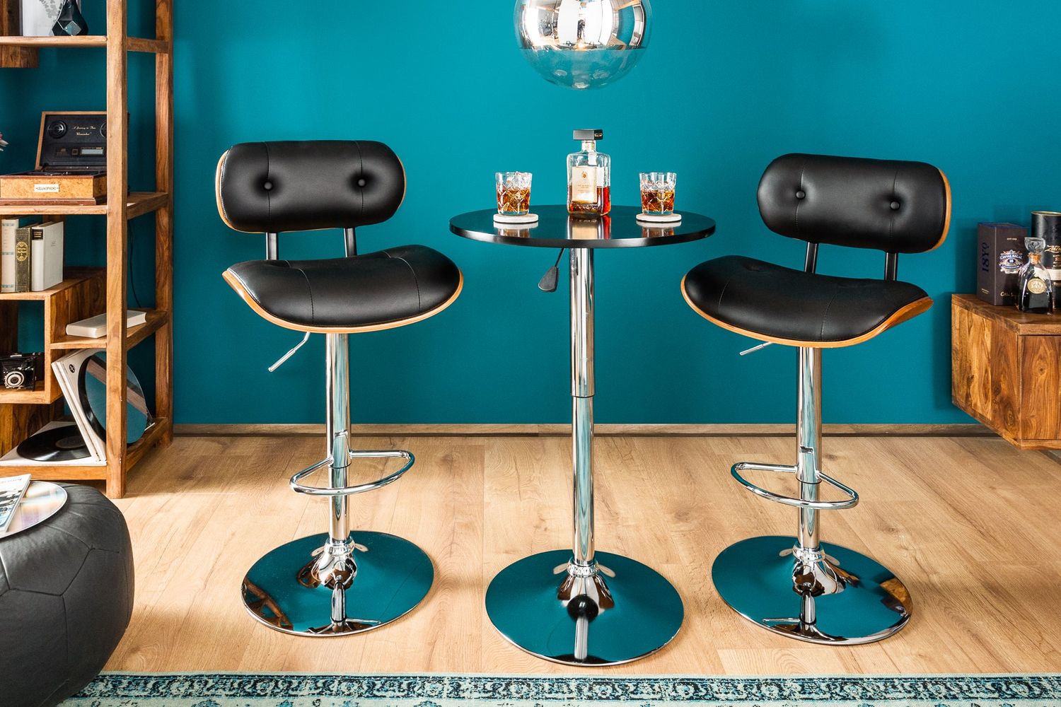 Tabouret de bar CLASSICO 95-115cm, revêtement en similicuir et placage noyer, pivotant - 39040