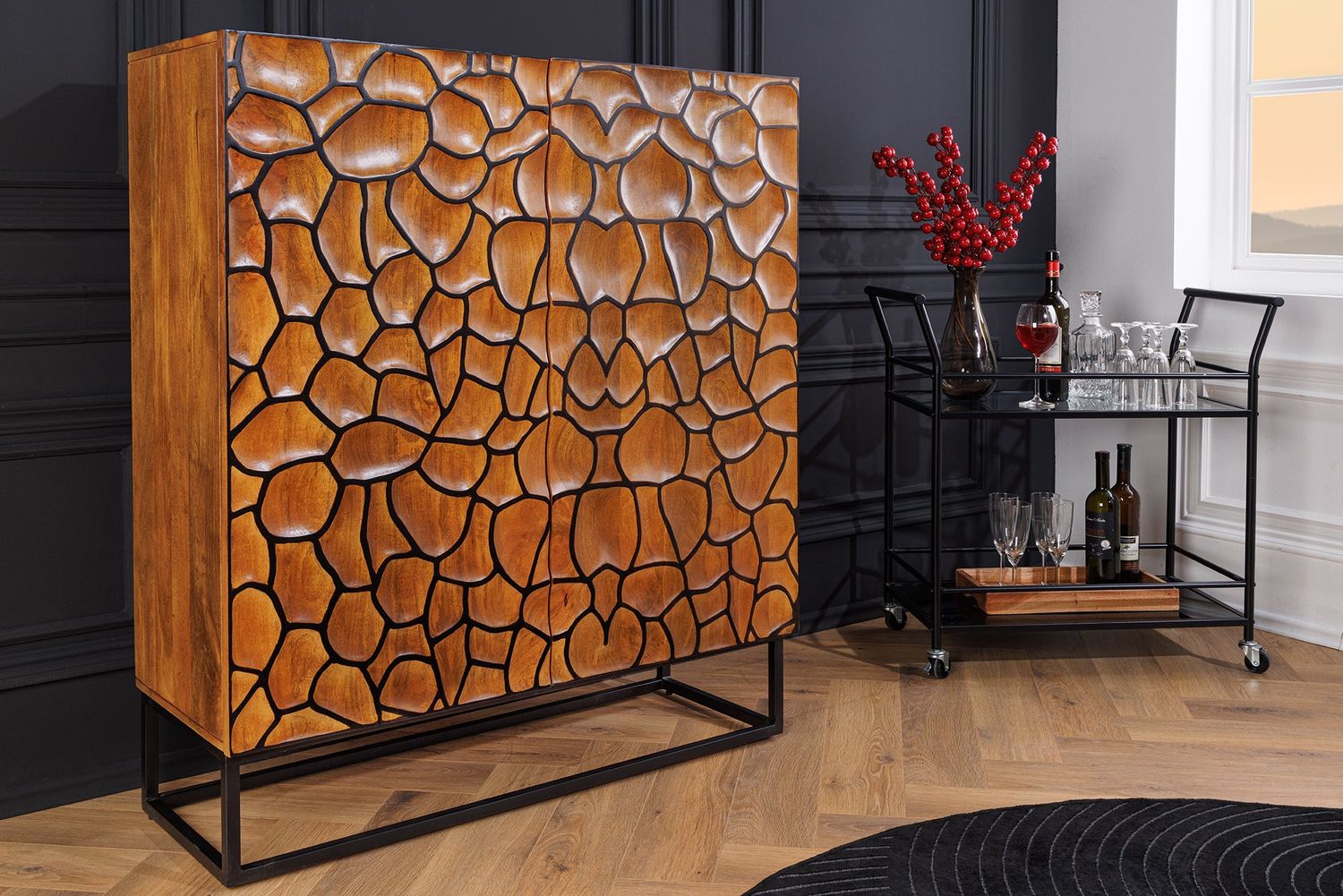 Table haute VULCANO 120cm Mosaïque 3D Bois de manguier Brun - 44650