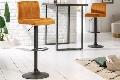 Tabouret de bar PORTLAND 88-109cm velours jaune moutarde - 41422