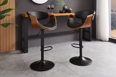 Tabouret de bar ORGANIC 89-100 cm pivotant avec accoudoirs, revêtement en similicuir et aspect noyer - 47714