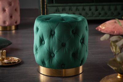 Tabouret MODERN BAROCK 35cm velours vert doré - 40730