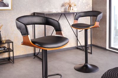 Tabouret de bar MANHATTAN 64-85cm pivotant en similicuir et bois de noyer - 44196