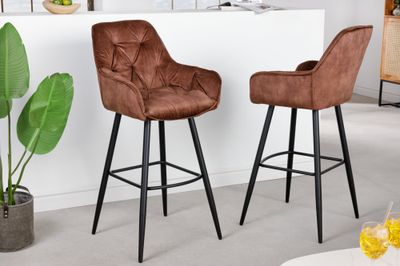 Tabouret de bar MILANO 75 cm velours marron - 41962