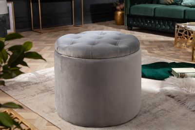 Tabouret MODERN BAROCK STORAGE 50cm velours argenté - 40735