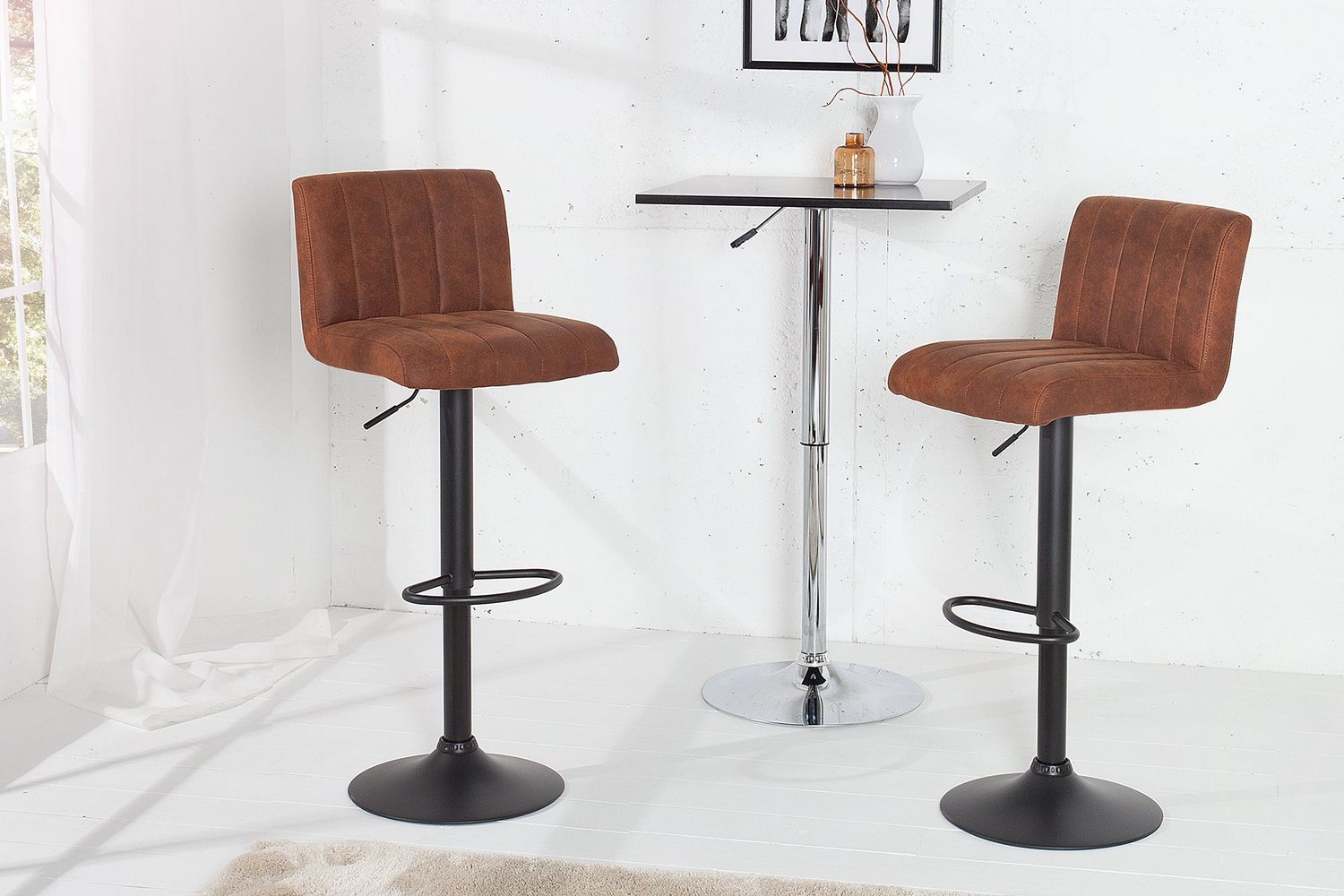 Tabouret de bar PORTLAND 88-109cm microfibre marron vintage - 38456