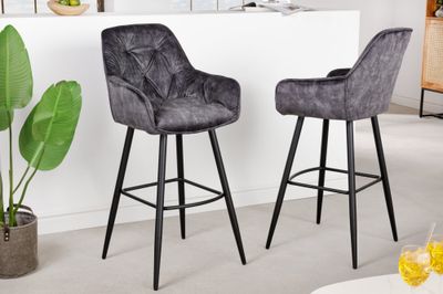 Tabouret de bar MILANO 75 cm velours gris - 41957