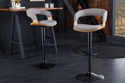 Tabouret de bar MANHATTAN 64-85cm pivotant, tissu texturé gris et bois de frêne - 44197