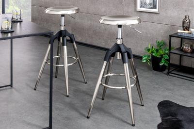 Tabouret de bar INDUSTRIEL 73-81 cm métal brossé argent - 43655