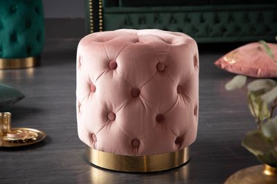 Tabouret MODERN BAROCK 35cm velours rose poudré doré - 40733