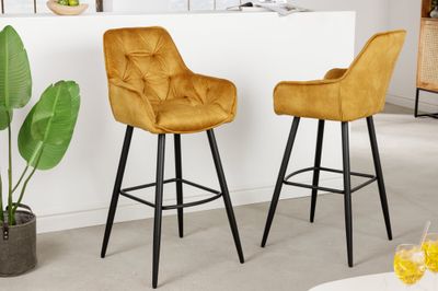 Tabouret de bar MILANO 75 cm velours jaune moutarde - 41959
