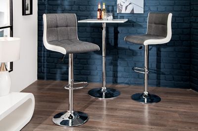 Tabouret de bar MODENA 90-115 cm, tissu texturé et similicuir gris et blanc - 36829