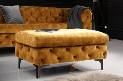 Tabouret MODERN BAROCK 90 cm en velours jaune moutarde style Chesterfield - 44395