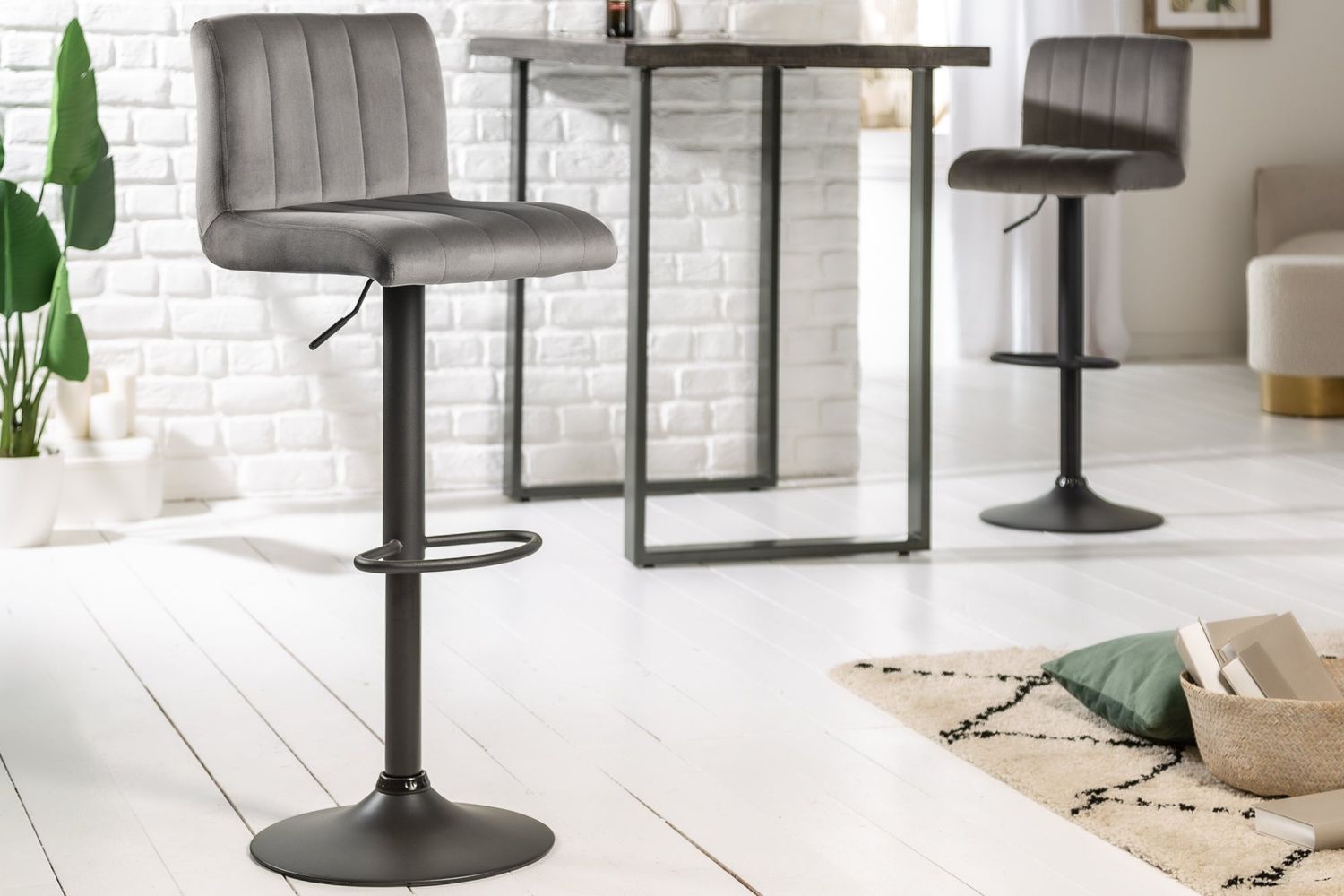 Tabouret de bar PORTLAND 88-109cm velours gris - 40125