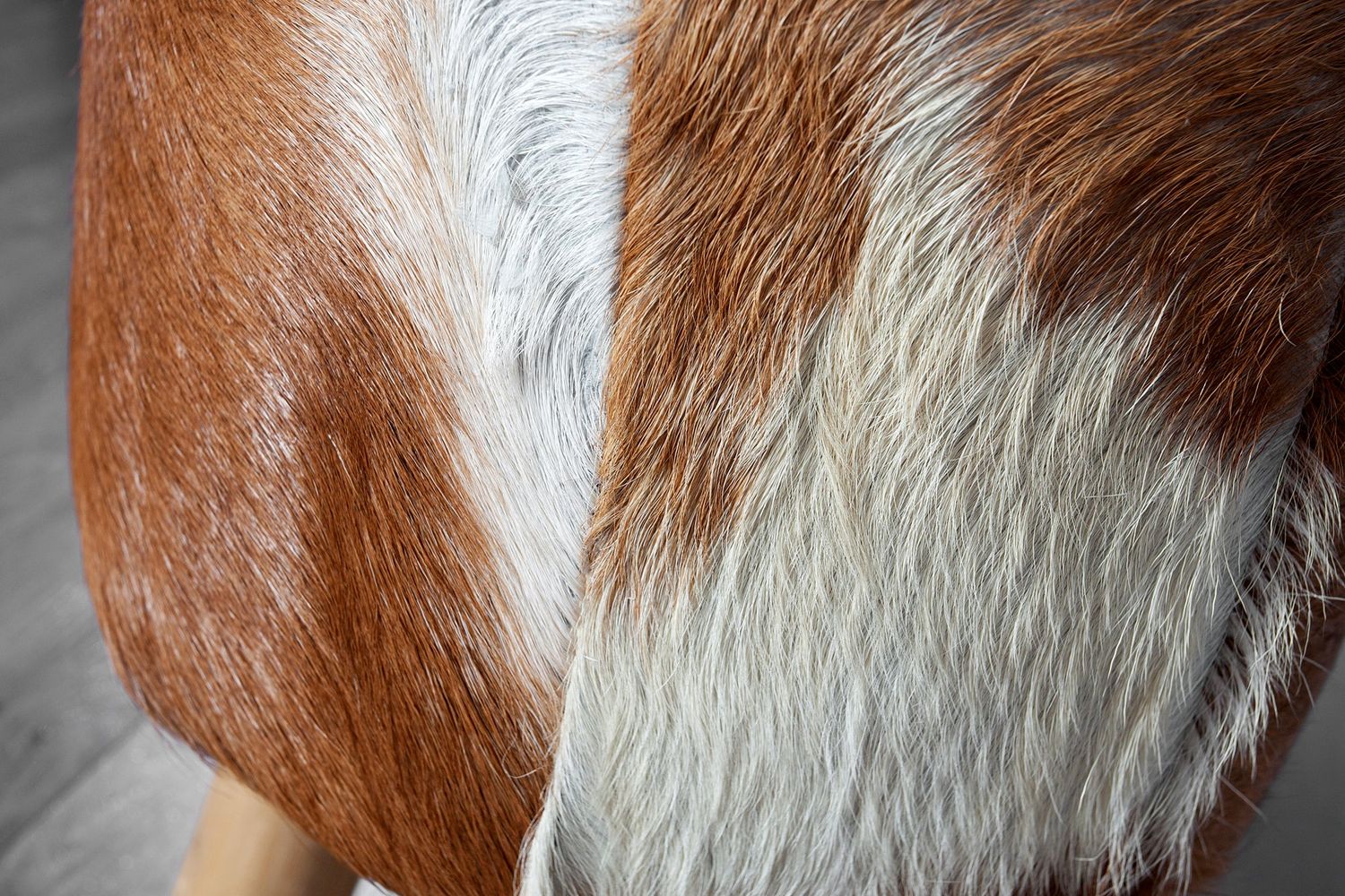 Tabouret HIDE 45cm en cuir de chèvre et bois de teck marron et blanc - 35441