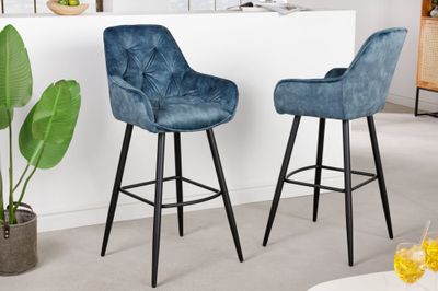 Tabouret de bar MILANO 75 cm velours bleu sarcelle - 41961
